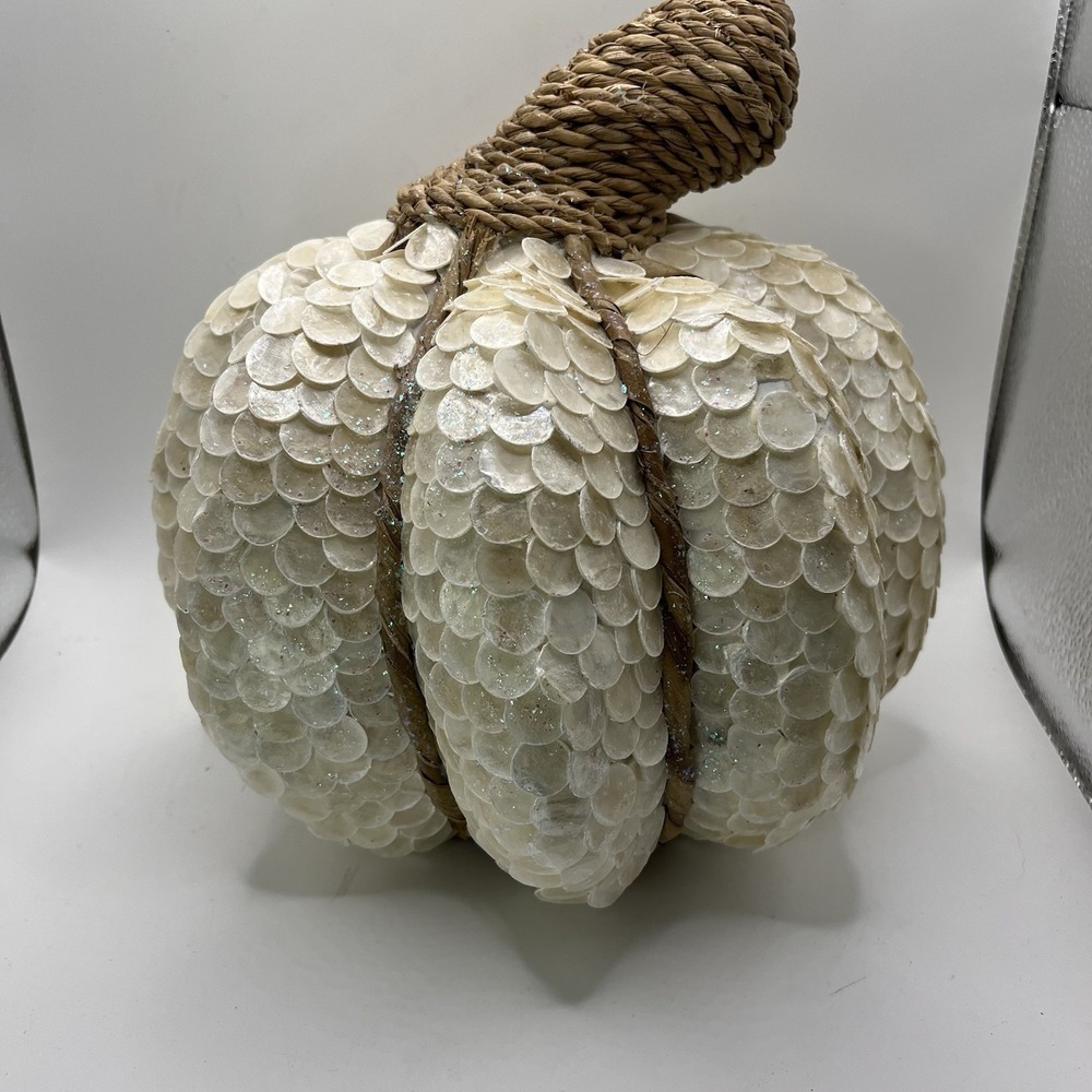 Fall Decor Pumpkin Mother Of Pearl Woven Straw Stem 9.5"